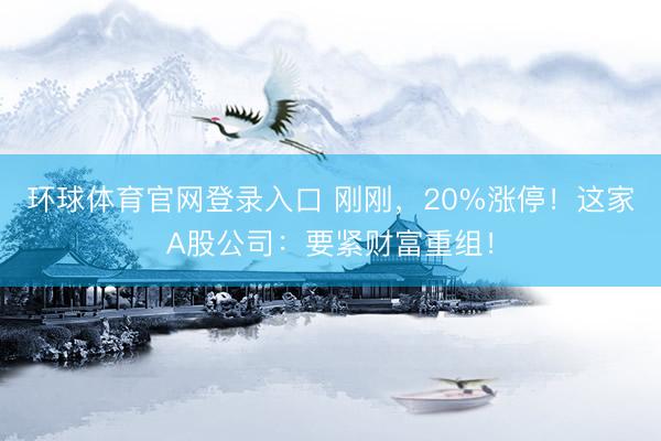 环球体育官网登录入口 刚刚，20%涨停！这家A股公司：要紧财富重组！