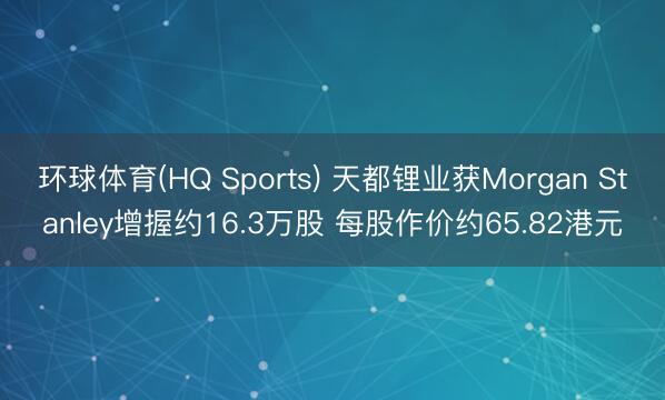 环球体育(HQ Sports) 天都锂业获Morgan Stanley增握约16.3万股 每股作价约65.82港元