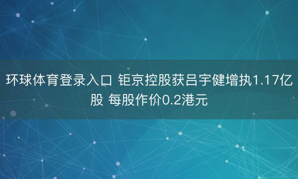 环球体育登录入口 钜京控股获吕宇健增执1.17亿股 每股作价0.2港元