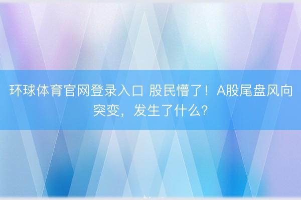 环球体育官网登录入口 股民懵了！A股尾盘风向突变，发生了什么？