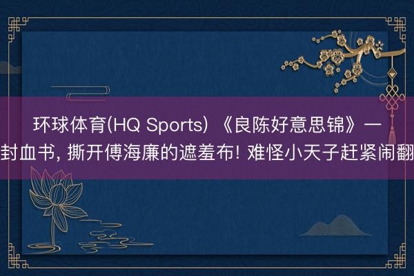 环球体育(HQ Sports) 《良陈好意思锦》一封血书， 撕开傅海廉的遮羞布! 难怪小天子赶紧闹翻