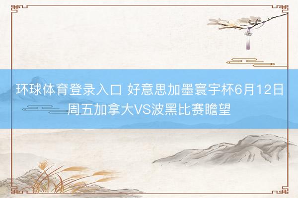 环球体育登录入口 好意思加墨寰宇杯6月12日周五加拿大VS波黑比赛瞻望