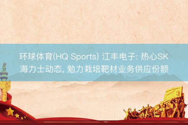 环球体育(HQ Sports) 江丰电子: 热心SK海力士动态， 勉力栽培靶材业务供应份额