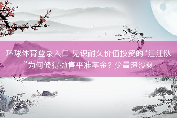 环球体育登录入口 见识耐久价值投资的“汪汪队”为何倏得抛售平准基金? 少量渣没剩